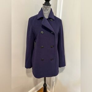 LL Bean Womens Sz:S Navy Blue Fleece Polartec Peacoat Double Breasted Jacket.